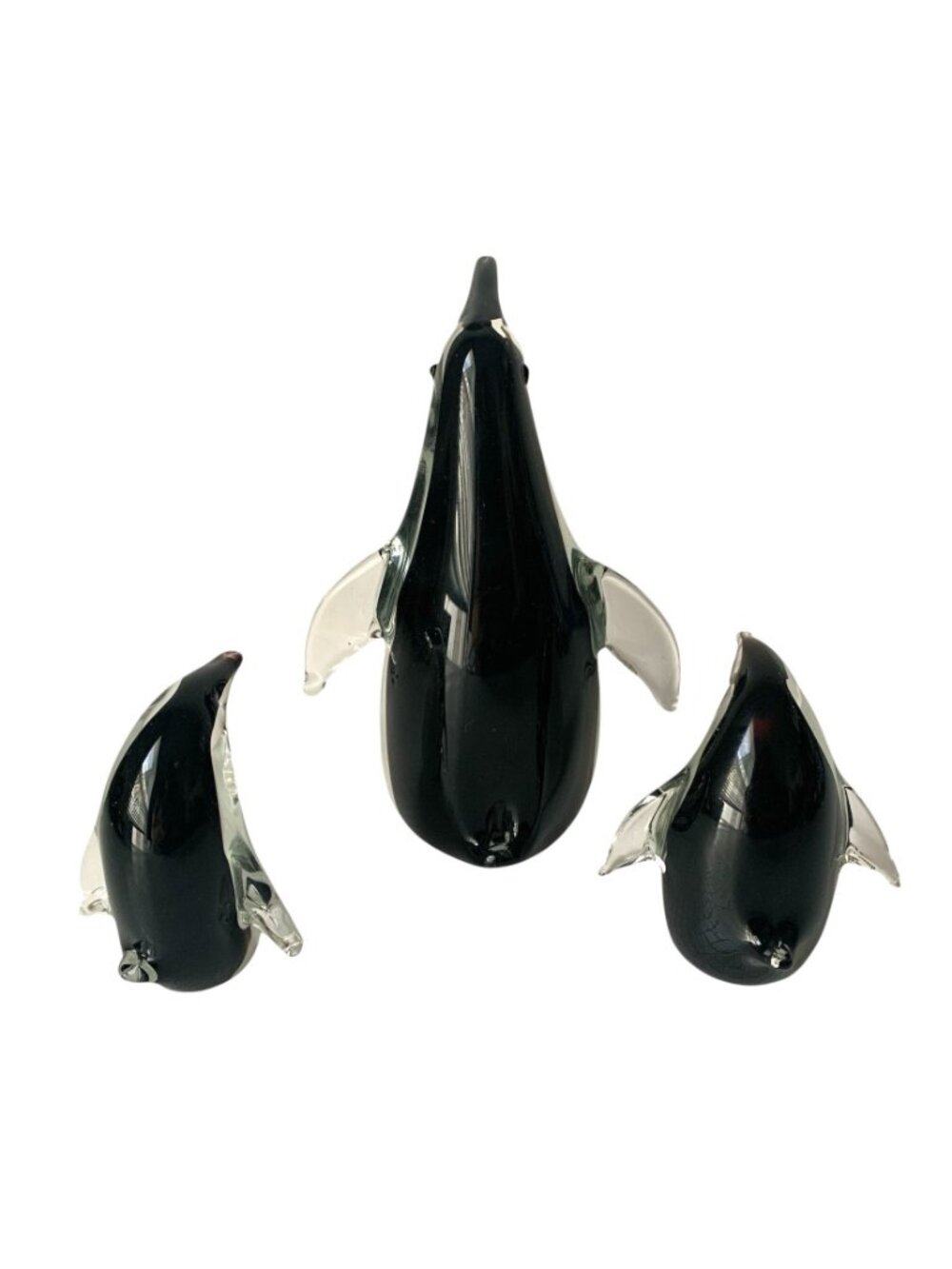 3 Art Glass Penguin Figurines Large & 2 Small Paperweight Vintage Hand Blown - Picture 4 of 5